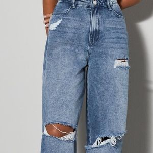 Blue Knee Rip Baggy Boyfriend Jeans